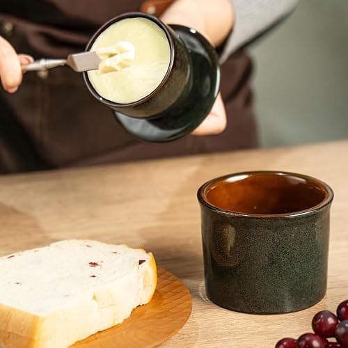 Pottery Butter crock with lid, Keeps Butter Soft & Spreadable, 6.8 oz | Rustic French Butter Crock, Water Line, Keeps Butter Soft & Spreadable thumbnail 2