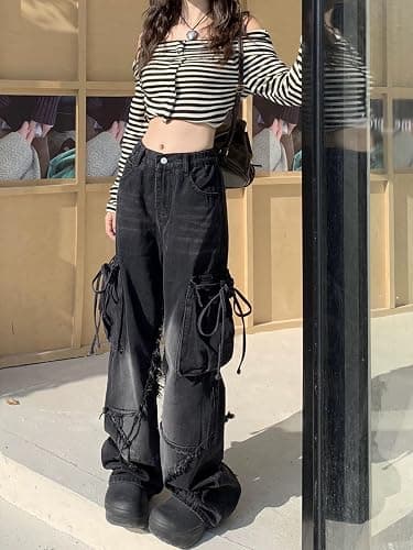 Hugboom Baggy Pants for Women Girls Cute Jeans Y2k Pants Star Straight Leg Streetwear Clothing thumbnail 3