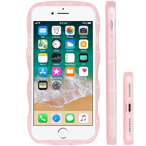 YONOCOSTA Cute Case Compatible with iPhone 7/8 Case, Curly Wave Frame iPhone SE 2020/ SE 2022 Case, Clear Pink Soft TPU Shockproof Case Cover for Girls Women thumbnail 3