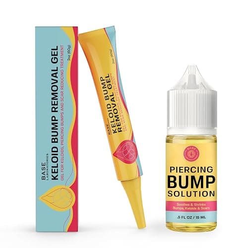 BASE LABORATORIES Piercing Keloid Bump Duo, Bump Solution Oil & Removal Gel | Keloid Shrinking Set, Ear Scar Treatment, Nose Keloid Bump, Scar Gel, Piercing Bump Solution Oil - Image 1