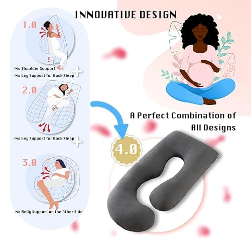 ALLOPERA Pregnancy Pillow, Full Body 57 Inch Maternity Pillow with Removable Washable Cover - Sleep Support for Legs, Back, Neck, Shoulder, HIPS, Belly for Pregnent Women, Black Grey Velvet Cover thumbnail 6