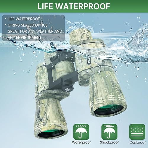 20x50 High Powered Binoculars for Adults, Waterproof Binoculars with Low Light Vision for Bird Watching Hunting Camping Travel Cruise Hiking Sports Stargazing, Unique Gifts for Men thumbnail 3