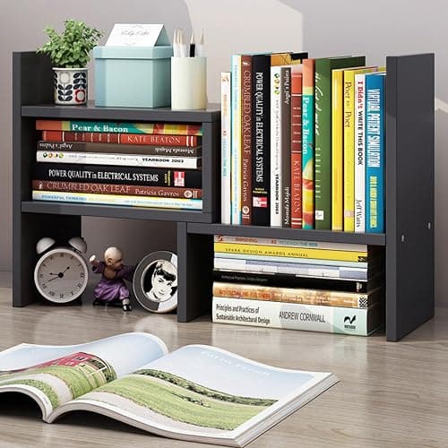 ShellKingdom Desk Shelf Organizer, Desktop Shelves, Adjustable Desktop Corner Shelf, Bookshelf Storage Rack and Cubicle Decor for Desk, Tabletop, School, Office, Dorm Desk Organizer - Black thumbnail 5