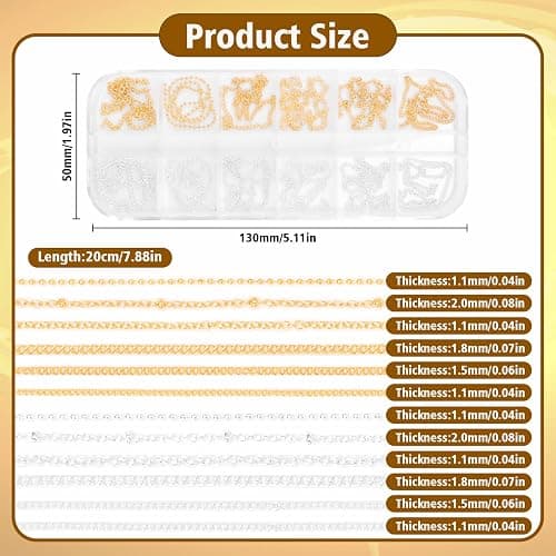 2 Boxes Nail Chain Charms and Round Beads for Nail Art, Gold Silver Line Nails Art Chains Mixed Sizes Round Caviar Steel Ball Nails Accessories for Acrylic Nails Tips Manicure Decor thumbnail 3
