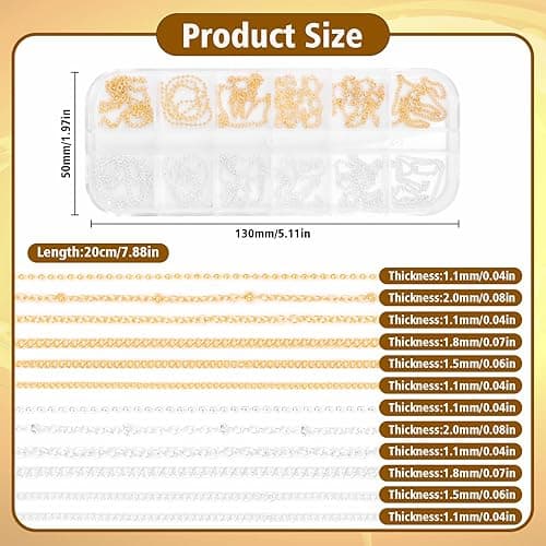 2 Boxes Nail Chain Charms and Round Beads for Nail Art, Gold Silver Line Nails Art Chains Mixed Sizes Round Caviar Steel Ball Nails Accessories for Acrylic Nails Tips Manicure Decor thumbnail 4