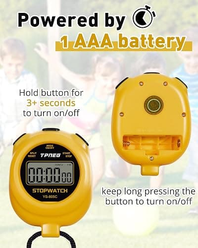 TPNEG Simple Stopwatch Timer - Easy to Use, Set Up, Read, and Carry - Large Display - On/Off, AAA Battery - Ideal for Coaches, Track and Field, Soccer Referees, Sports, Classroom thumbnail 4