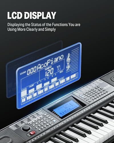 Donner 61 Key Keyboard Piano, Electric Piano Keyboard Kit with 249 Voices, 249 Rhythms - Includes Piano Stand, Stool, Microphone, Gift for Beginners, Black (DEK-610S) thumbnail 3