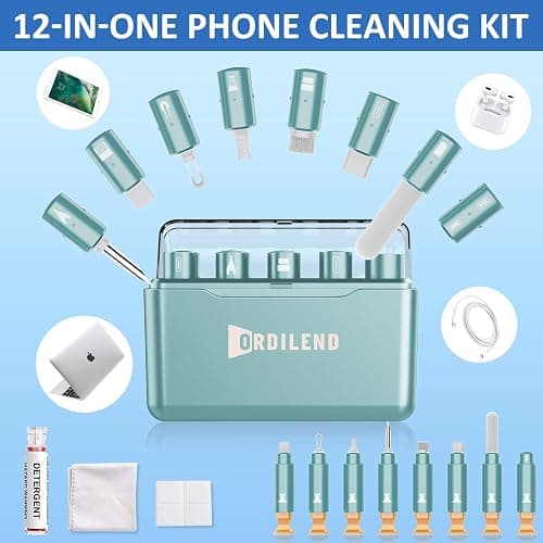 Ordilend for iPhone Cleaning Kit for Charging Port Cleaner, Multi-Tool iPhone Cleaner Repair Lightning Cable, Cell Phone Cleaning Kit for iPad, Connector, Speaker, Airpod with Storage Case, Mint thumbnail 2