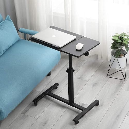TigerDad Overbed Bedside Desk Mobile Rolling Laptop Stand Tilting Overbed Table with Wheels Height Adjustable Tray Table for Laptop Bed Sofa Side Table (Black) thumbnail 2