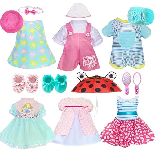 Huang Cheng Toys 12 Pcs Set Handmade Baby Doll Clothes Dress Outfits Costumes for 12 13 14 15 inch Doll，Doll Hat Umbrella Mirror Comb Girl Christmas Birthday Gift for Little Girl - Image 1