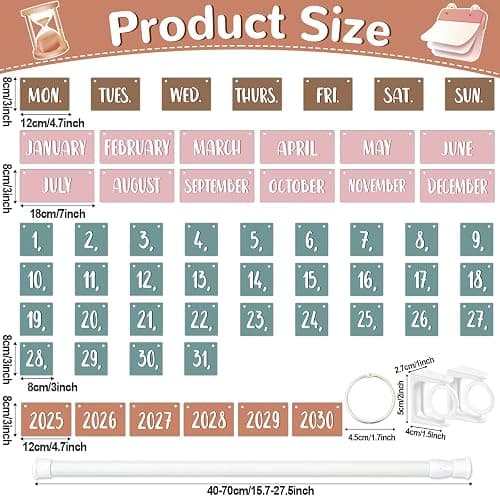 Naozinebi Boho Calendar Bulletin Board Set Boho Rainbow Flip Calendar with Holder Boho Classroom Decoration with 54 Date Cards Adjustable Calendar Holder for Classroom Home Decor Supplies thumbnail 2