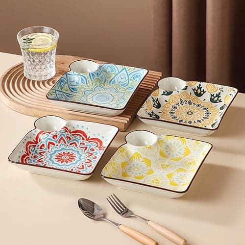 6 PCs Ceramic Sushi Platter, Square Dumpling Plate with Dipping Saucer | 7.17in Serving Plates Includes 5 Chopsticks, Chips and Dip Plate Ideal For Sushi, Dumplings, Chips & Dip thumbnail 4