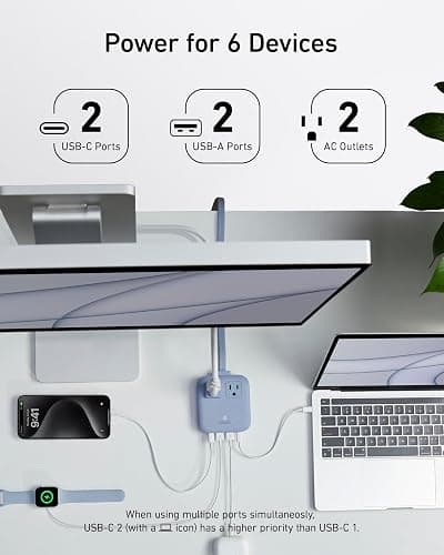 Anker Nano Charging Station(67W Max), 6-in-1 Power Strip for iPhone 16/15, MacBook, with Flat Plug and 5ft Thin Undetachable Extension Cord,2 AC&2 USB A&2 USB-C, for Home&Office thumbnail 4