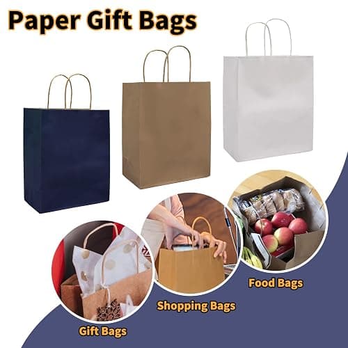 FACEBAG 50-Pack Brown Paper Bags with Handles Bulk, 8x4.25x10.5 Inches,Medium-sized Gift Bags with Handles for Party Favors，Take-Out，Grocery Shopping & Retail，Reusable & Durable thumbnail 6