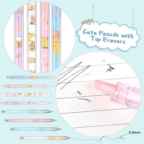 20 Pack Mechanical Pencils Kawaii Stationary Cute Mechanical Pencil Mixed 0.5mm 0.7mm 0.9mm Kawaii Pencil for School Office Home Supplies, Some with Top Erasers thumbnail 3
