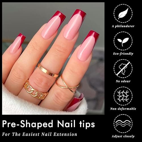 AddFavor Long Square Nail Tips, 300pcs Gel Nail Tips Square Long Fake Nails, Full Cover Clear 15 Size Acrylic Nails Tips for Nail Extensions, Press on Nails Making thumbnail 2