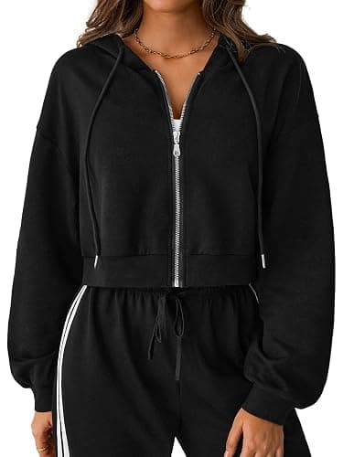 SOFIA'S CHOICE Cropped Zip Up Hoodie Women Long Sleeve Crop Sweatshirts Jackets thumbnail 3