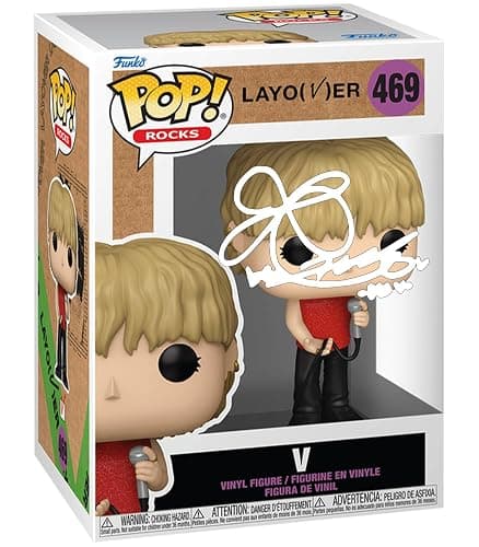 BTS V #469 (Love Me Again) Layover Facsimile Signed Reprint Laser Autographed Funko POP! Rocks Figurine with Protector Case - Image 1