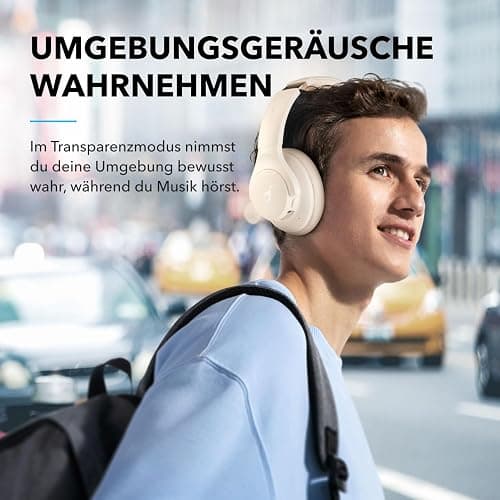 soundcore by Anker Q20i kabelloser Bluetooth Over-Ear-Kopfhörer mit Hybrid Active Noise Cancelling, 40h Spielzeit im ANC-Modus, Hi-Res Audio, tiefer Bass, Personalisierung per App(Weiß) thumbnail 5