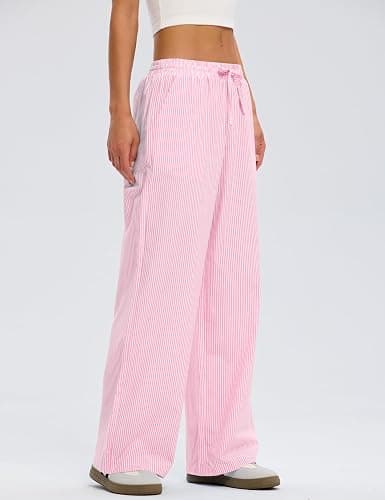 LOMON Striped Gingham Pants Women 2025 Fall Pajamas Cute Wide Leg Pj Lounge Boxer Bottoms Drawstring Y2k Trousers with Pocket thumbnail 6