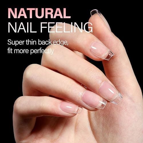 AILLSA Short Coffin Nail Tips Clear Gelly Nails Tip Half Matte Full Cover Tips Acrylic Pre-Filed Press on Fake Nail Tips for Nail Extension Home DIY Manicure 216PCS 12Sizes thumbnail 3