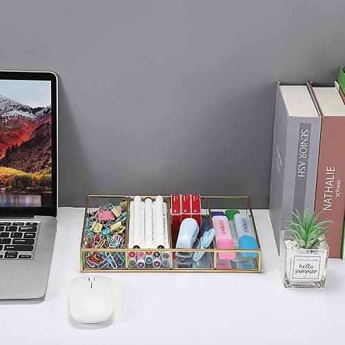 Hipiwe Sunglass Organizer Tray, 4 Grids Eyeglasses Watch Holder Gold Glass Eyewear Glasses Storage Case for Women Men, Mirrored Jewelry Perfume Vanity Display Tray Drawer Divider Insert thumbnail 6