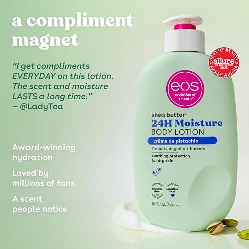 eos Shea Better Body Lotion- Crème de Pistachio, 24-Hour Moisture Skin Care, Lightweight & Non-Greasy, Made with Natural Shea, Vegan, 16 fl oz thumbnail 4