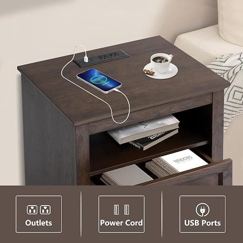 LOUVIXA Farmhouse Bedroom Sets of 4, Including 9 Drawer Dresser, 5 Drawer Dressers and Nightstand Set of 2 with Charging Station (Brown Sets, 4 Pieces) thumbnail 7