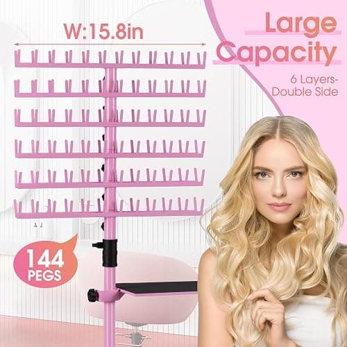 Klvied Braiding Hair Rack Standing 144 Pegs, Heavy Duty Hair Racks for Braiders Standing, Hair Divider Rack for Braiding Hair Separator, Braiding Rack with Carrying Bag and Hair Braiding Tools, Pink - Pink thumbnail 3