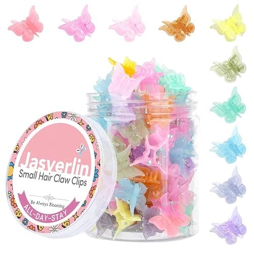 JASVERLIN Butterfly Clips for Hair 50pcs, Cute Mini Small Hair Accessories for Kids Teens Girls Women 90s Y2K Colorful Pastel Clip Claw, 10 Colors (Jelly) - Image 1