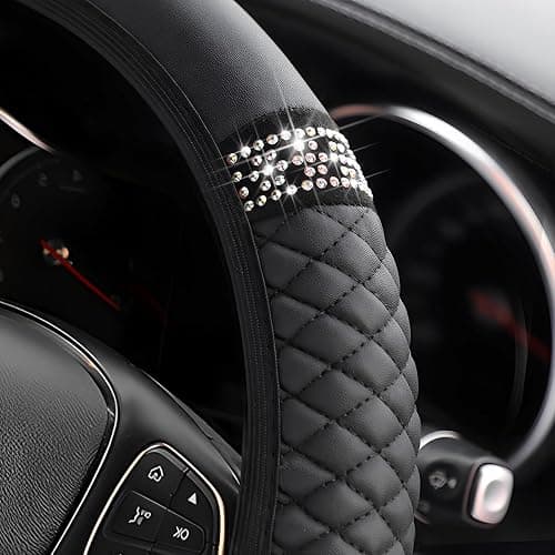 Osilly Bling Car Steering Wheel Cover, 15 Inch Rhinestones Soft Leather Elastic Steering Wheel Protector, Sparkly Crystal Diamond for Women Girls, Car Interior Accessories for Most Cars (Black) thumbnail 3