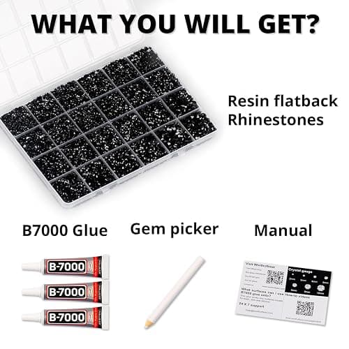 33000Pcs Black Rhinestones for Bedazzling, Bedazzler Kit with Flatback Craft Rhinestones Black Bulk and B7000 Glue, 2,3,4,5,6mm Resin Flat Back Crystals for Craftings, Crafts, Clothes, Shoes, Nails thumbnail 2