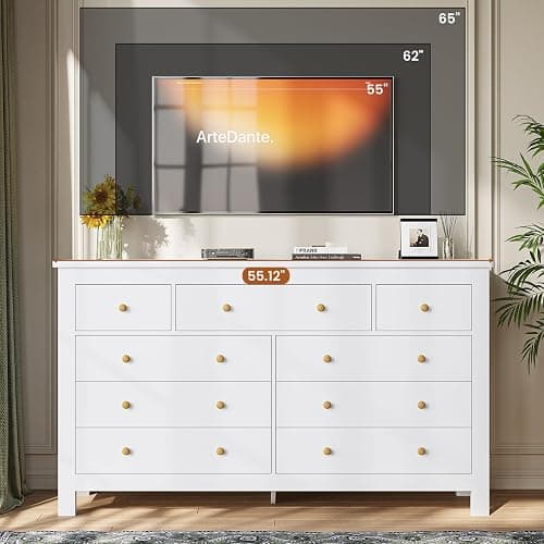 Hasuit White Dresser for Bedroom with 9 Drawers, Modern 55.1" Long Dressers Chest of Drawer with Large Drawers, Large Capacity Storage Organizer Cabinet, Wide Dresser for Bedroom, Living Room, Hallway thumbnail 4