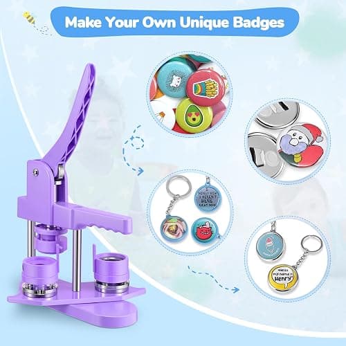Badge Maker Button Machine Multiple Sizes DIY Pin Maker Badge Press Machine with 10 Bottle Opener, 10 Key Chain Suits, Molds & Round Paper Cutter DOYFAY (Violet, DC109P320) thumbnail 4