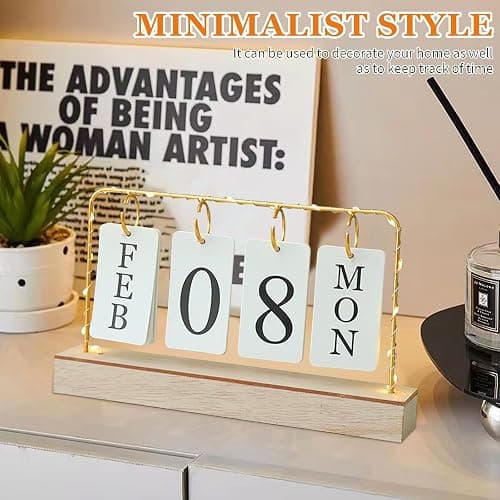 AUSTUFF Flip Wooden Perpetual Calendar Metal Desk Calendar 2025 Daily Desktop Calendar Monthly Weekly Year Planner Standing Office Home Desk Decor thumbnail 6