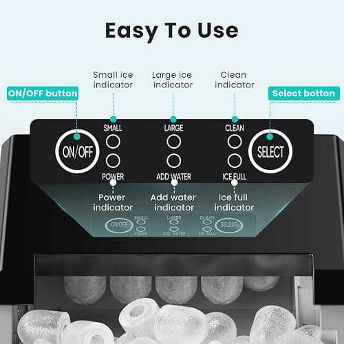 OLIXIS Ice Maker Machine with Handle,26lbs in 24Hrs,9 Ice Cubes in 6 Mins,Auto-Cleaning Portable Ice Maker with Basket and Scoop, Countertop Ice Maker for Home/Kitchen/Camping/RV, Sleek Black thumbnail 7