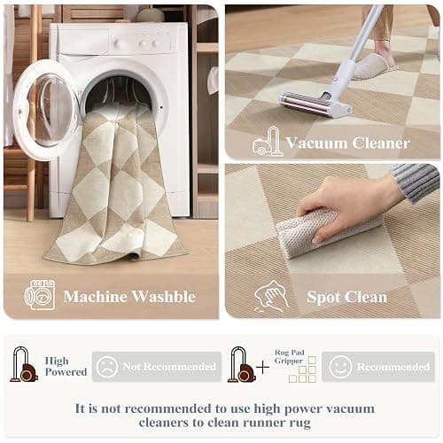 Beeiva Checkered Print Washable Indoor Door Mats for Entryway, 2x3 Non Slip Ultra Thin Bathroom Rugs Fit Under Door, Moroccan Diamond Decor Beige Small Rugs for Bedroom Kitchen Laundry Entrance thumbnail 4
