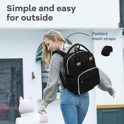RUVALINO Diaper Bag Backpack, Multifunction Travel Pack Maternity Baby Changing Bags, Large Capacity, Waterproof, Deep Black, Polyester thumbnail 6