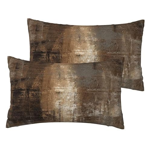 BLVIXIZI Brown Throw Pillow Covers 12x20 Inch Set of 2, Abstract Oil Painting Pillow Cases Modern Brown Art Painting Doodles Pillowcase Home Decorative Cushion Covers for Sofa Couch Bed Living Room - Image 1