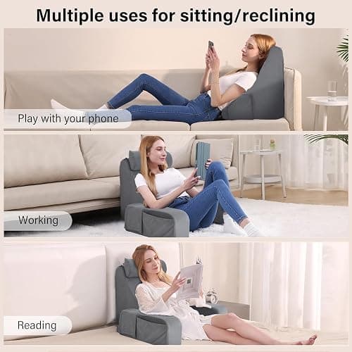 ENITYA Reading Pillow for Sitting in Bed Adult, 19" Back Support Pillow for Bed Sitting up, Backrest Cushion for Reclining,Gaming,Resting,Watching TV in Couch or Floor, Wedge with Arms, Medium(Grey) thumbnail 6