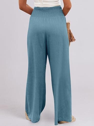 ANRABESS Women Linen Palazzo Pants Summer Boho Wide Leg High Waist Casual Lounge Pant 2025 Beach Travel Vacation Outfits thumbnail 8