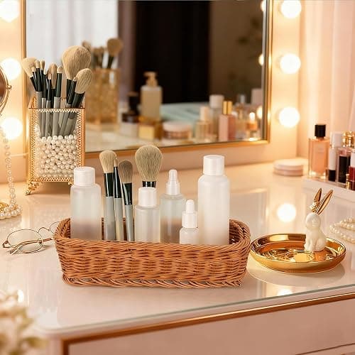 DECHOUS 3 Pack Wicker Plastic Silverware Organizer - Woven Rectangular Kitchen Flatware Tray Cutlery Storage Basket for Countertop Party Table thumbnail 7