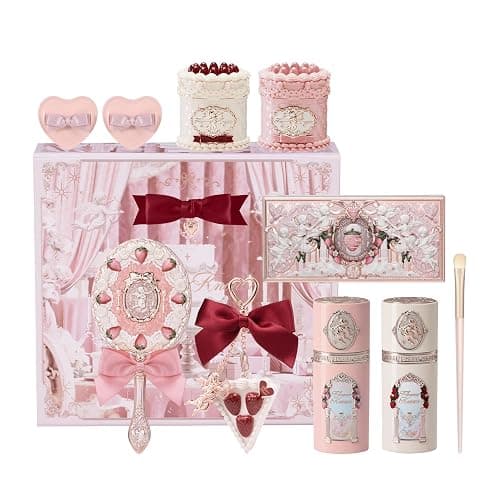 Flower Knows Strawberry Cupid 12-Piece Makeup Gift Box Set,Lip Cream×2+Liquid Blush×2+Makeup Palette×1+Hand Mirror×1+Solid Perfume×1+Hair Clip×1+Cushion Powder Puff×2+Eyeshadow Brush×1+Gift Box×1 - Image 1