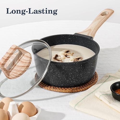 SODAY 12 Pcs Pots and Pans Set, Nonstick Cookware Sets Black Granite Induction Cookware, Non-toxic Healthy Non Stick Kitchen Cooking Set with Frying Pans Set, Saucepans,Steamer (PFAS, PFOA, PFOS Free) thumbnail 9