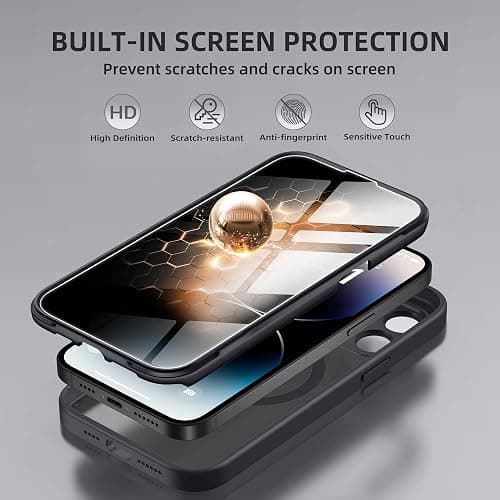 BERFY Magnetic for iPhone 14 Pro Max Case, Compatible with MagSafe, Built-in Privacy Screen Protector and Upgraded Camera Protection, Anti-Spy Full Body Shockproof Phone Case for 14 Pro Max 6.7",Black thumbnail 3