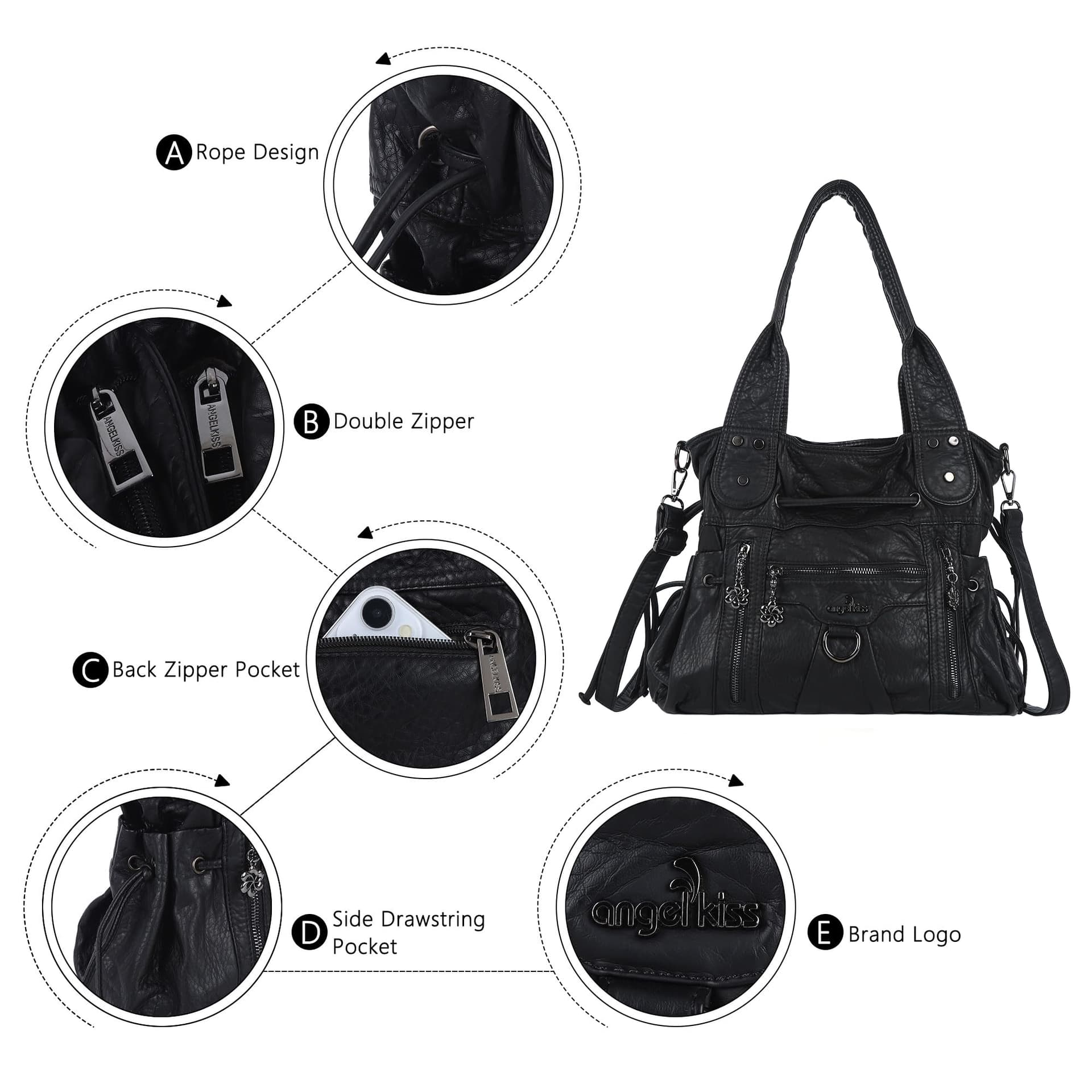 Angel Kiss Hobo Bags for Women Fashion Shoulder Bag Ladies Purses and Handbags Roomy Tote Bags Purse with Crossbody Strap thumbnail 6