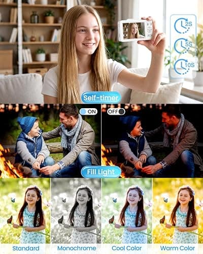 Digital Camera 4K Autofocus Vlogging Camera for Photography with 16X Zoom Anti Shake, 32GB Card, 48MP Compact Portable Point and Shoot Camera for Kids Boys Girls Teens Beginner（White） thumbnail 5