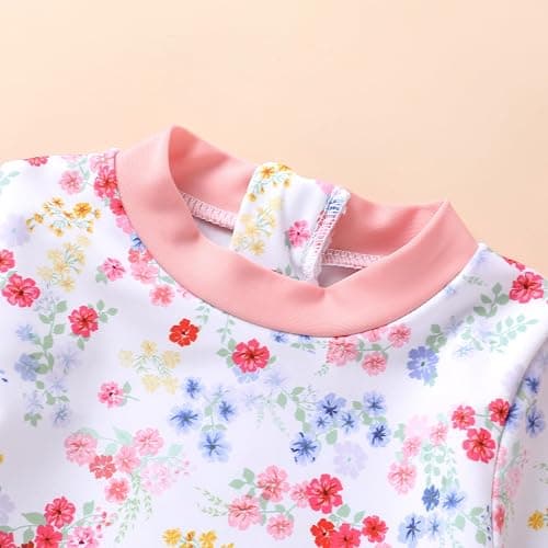 Infant Baby Swimsuit Girl Long Sleeve UPF 50+ Sun Protection One-Piece Rash Guard with Hat Zipper Bathing Suit thumbnail 4