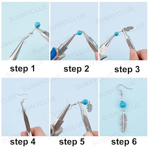 SUNNYCLUE 1 Box DIY 12 Pairs Turquoise Bead Dangle Earrings Making Kit Alloy Enamel Leaf Feather Pendants Charms with Eye Pin & Earring Hooks for DIY Earring Jewelery Making, Antique Silver thumbnail 5