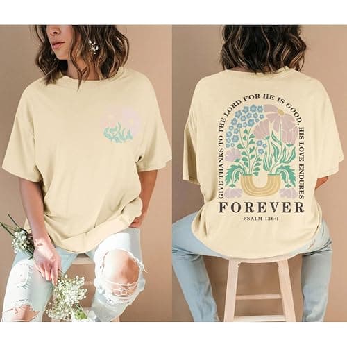 Lytiarul Christian Faith Tshirts for Women Jesus Religious Bible Verse Shirts Inspirational Floral Oversized Graphic Tees thumbnail 2